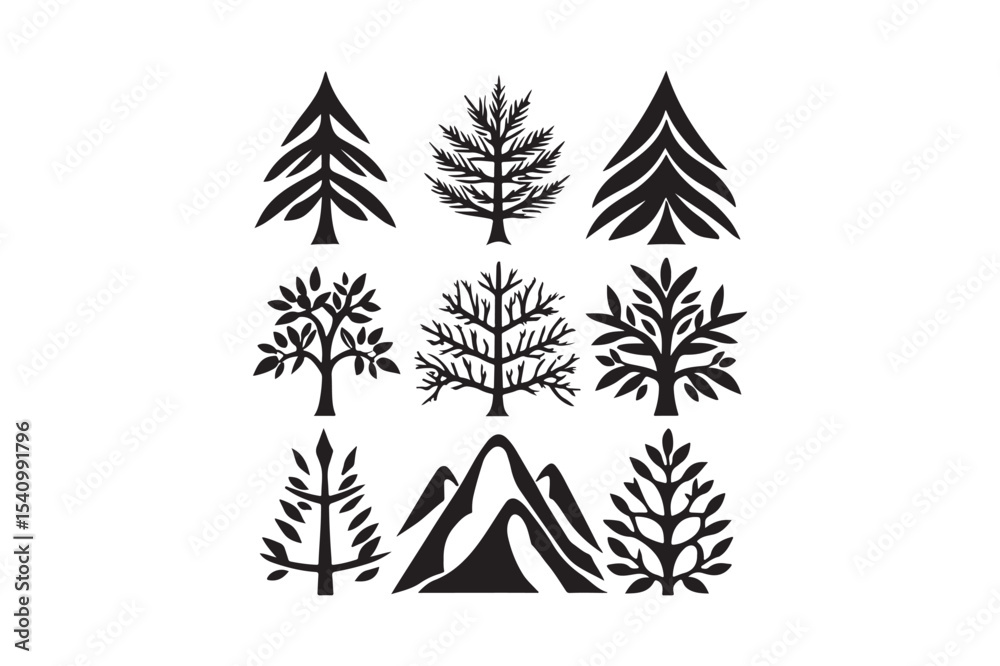 Fototapeta premium Pine Mountain and Forest Tree Silhouette Bundle