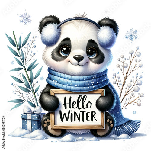 Cute Panda Welcoming Winter