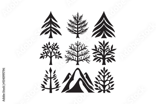 Pine Mountain and Forest Tree Silhouette Bundle
