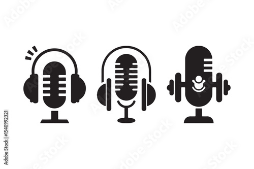 Podcast and Audio Equipment Silhouette Icons