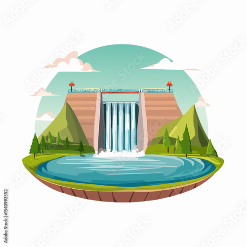 Hydroelectric Dam in Mountainous Landscape A Scenic Illustration