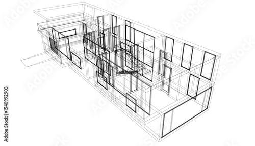 Modern house building sketch architectural vector 3d illustration