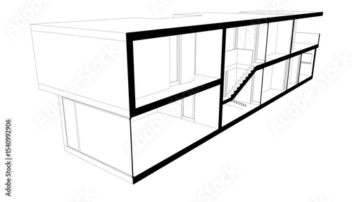 Modern house building sketch architectural vector 3d illustration