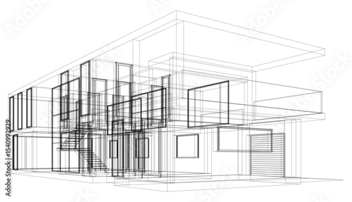 Modern house building sketch architectural vector 3d illustration