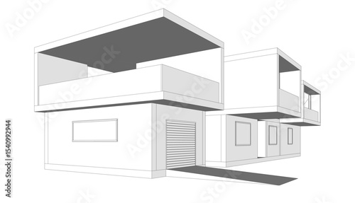 Modern house building sketch architectural vector 3d illustration