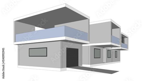 Modern house building sketch architectural vector 3d illustration