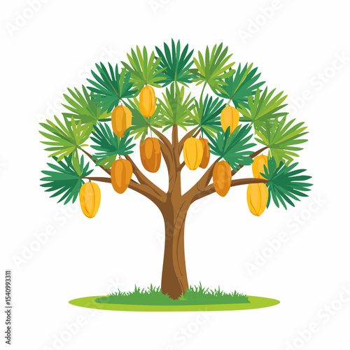 Lush Tropical Palm Tree with Ripe Yellow Fruits  A Vibrant Illustration