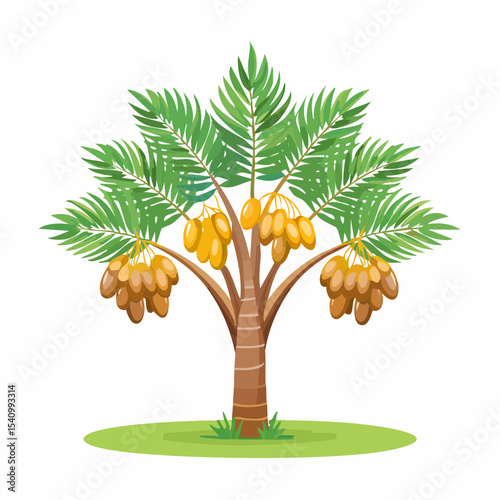 Lush Date Palm Tree with Ripe Fruit A Vibrant Illustration