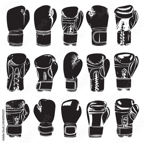 boxing glove silhouette set, Black & White silhouette set