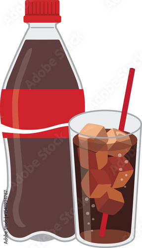 ソフトドリンク_コーラ（ペットボトルとグラス）
