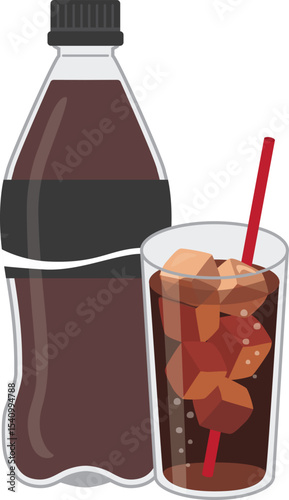 ソフトドリンク_コーラ　ゼロカロリー（ペットボトルとグラス）
