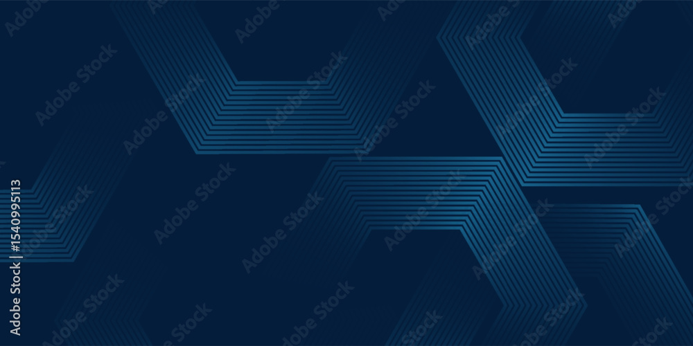 Obraz premium Technology dark blue wide abstract background with hexagonal elements.