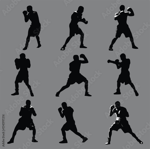 boxing silhouette set, Black & White silhouette set