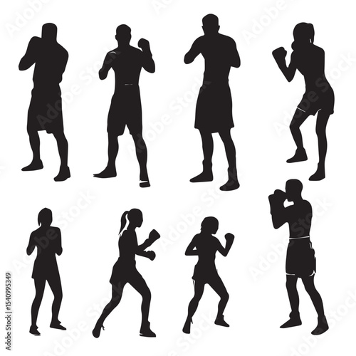 boxing silhouette set, Black & White silhouette set