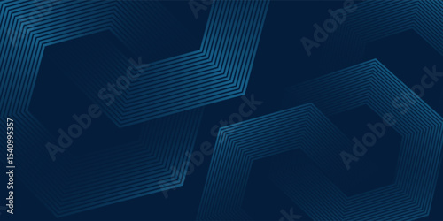 Technology dark blue wide abstract background with hexagonal elements. Abstract hexagon medical navy blue horizontal banner. Innovation medicine, science, technology or high intelligence design.