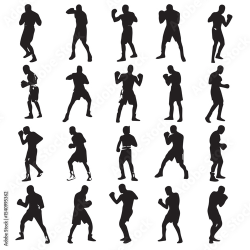 boxing silhouette set, Black & White silhouette set