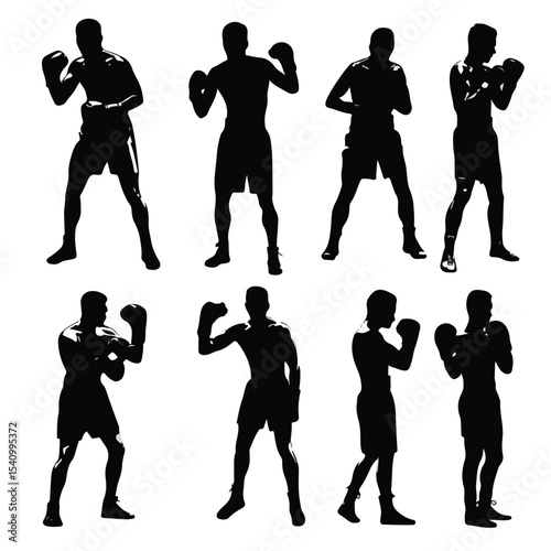 boxing silhouette set, Black & White silhouette set