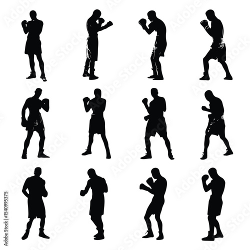 boxing silhouette set, Black & White silhouette set