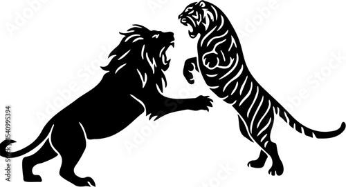 lion vs tiger silhouette vector illustration, isolated on white