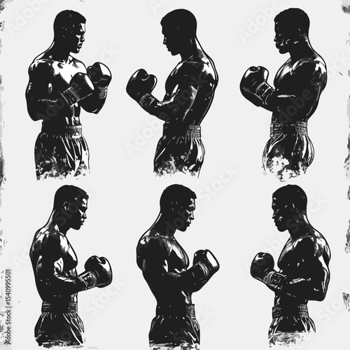 boxing silhouette set, Black & White silhouette set