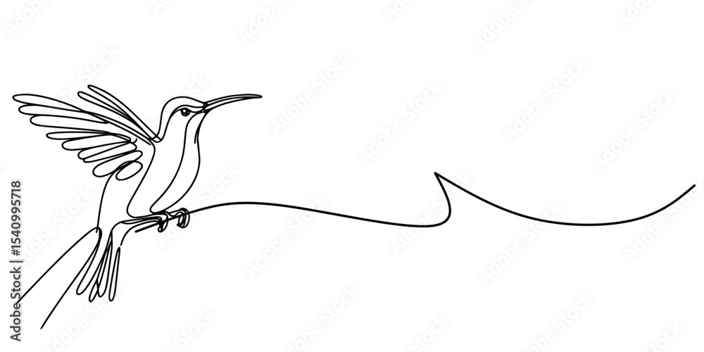 Fototapeta premium Tranquil Hummingbird Moment, Minimalist art featuring a perched hummingbird in elegant lines