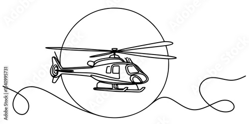 Black and White Helicopter Drawing, A black and white outline of a helicopter design