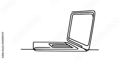 Tech Sketch: Minimalist Laptop, Clean outline of a laptop with flowing cable detail.
