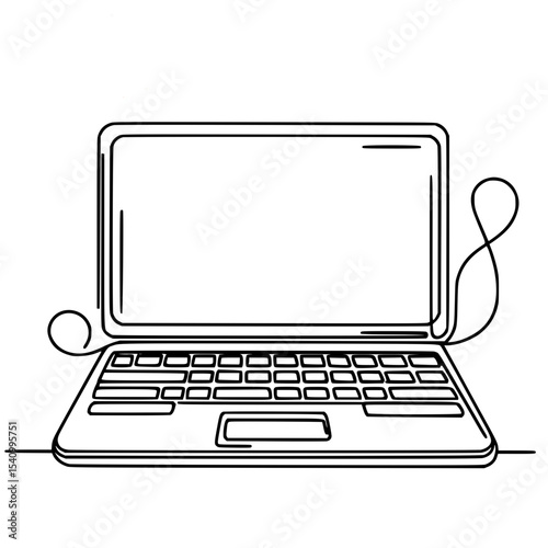 Monoline Laptop Design, Minimalistic monoline art capturing modern technology