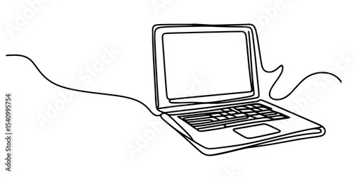 Sleek Laptop in Line Art, A sleek and simple laptop rendered in a continuous line style