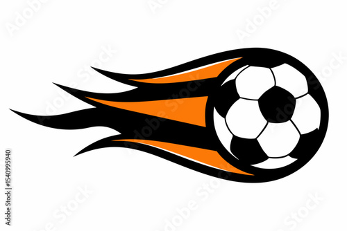 Black and White Soccer Ball with Orange Flames Graphic 1