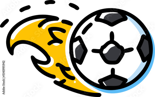 Black and White Soccer Ball with Yellow Flame Graphic