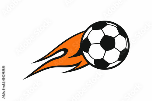 Black and White Soccer Ball with Orange Flames Graphic