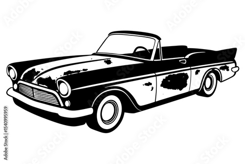 Black and White Stylized Illustration of a Classic Convertible Car