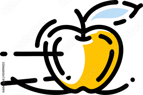 Minimalist Black Line Art Yellow Apple Illustration