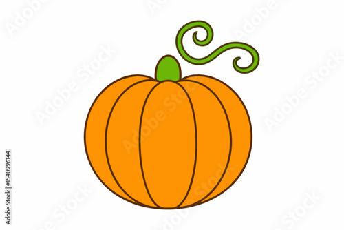 Orange Pumpkin Cartoon Illustration Green Stem vector