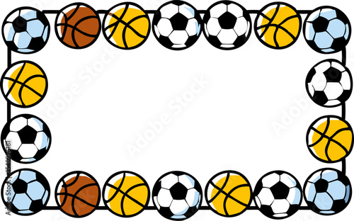 Rectangular Frame Border Soccer Basketballs Yellow Orange White Black