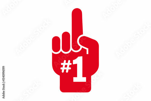 Red Foam Finger Number One Graphic Flat Illustration