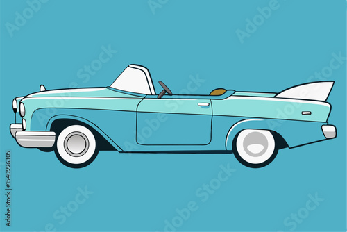 Teal Classic Convertible Car Side Profile Illustration