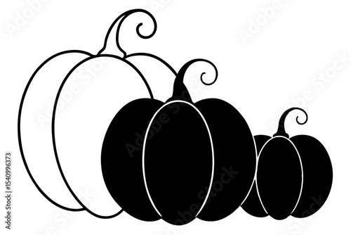 Three stylized pumpkins black and white watercolor design