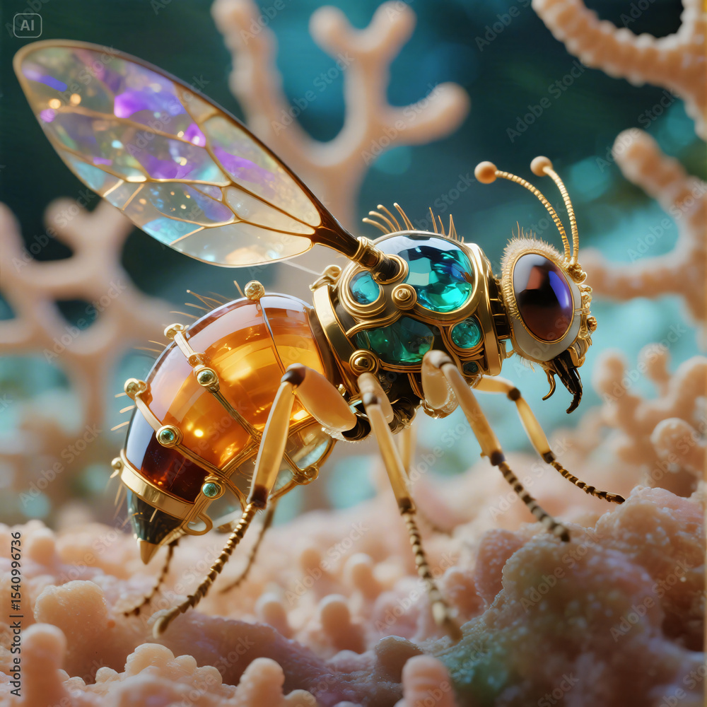 Fototapeta premium Machanical wasp on a flower generated Ai 