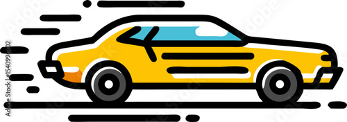 Yellow Car Speeding Monochrome Graphic Logo black white
