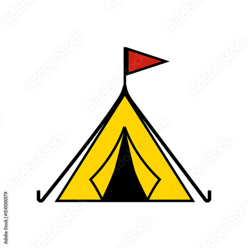 Camping tent shelter. Outdoor adventure gear. Wilderness exploration symbol. Vector travel icon.