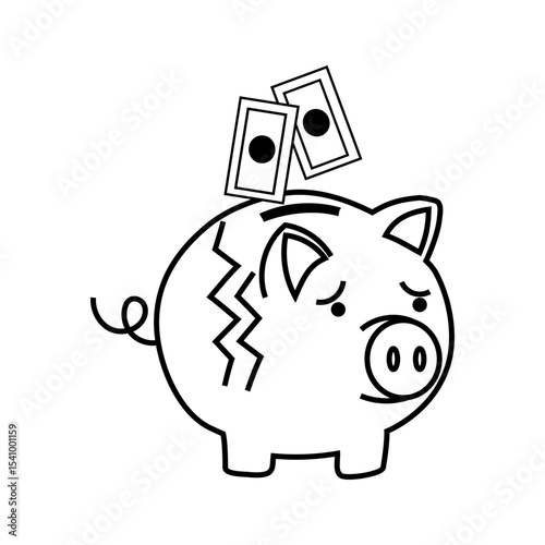 Piggy bank money. Savings financial concept. Cash coins illustration. Vector payment symbol.