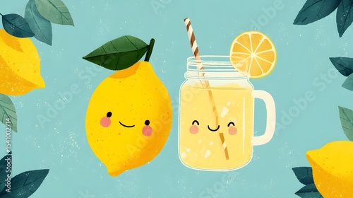 Cute little lemon and lemonade isolated vector illustration.