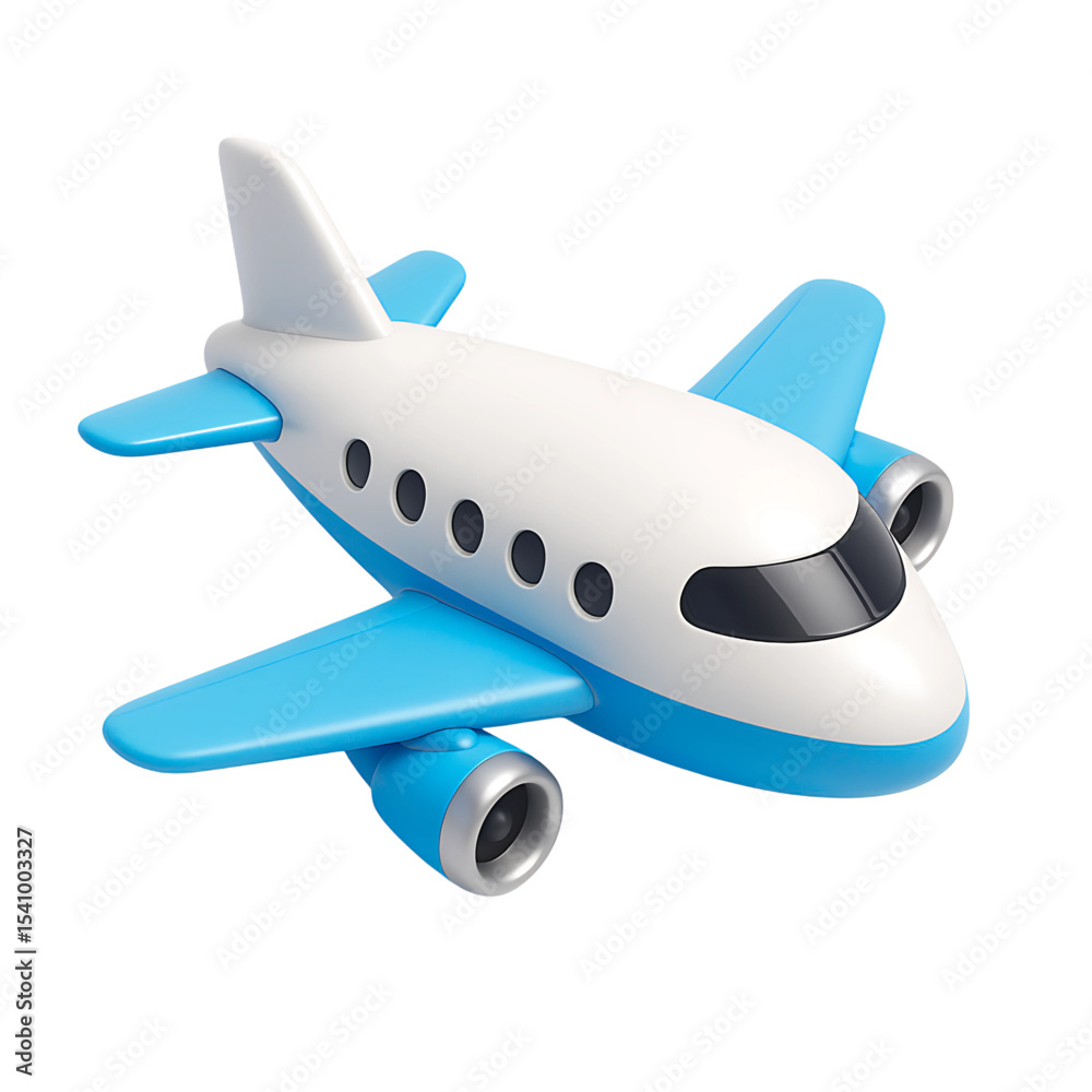 Fototapeta premium 3D Cartoon Toy Airplane Icon Isolated on White