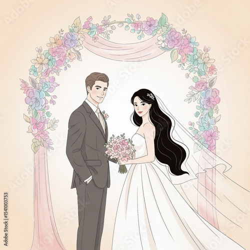Happy wedding couple posing