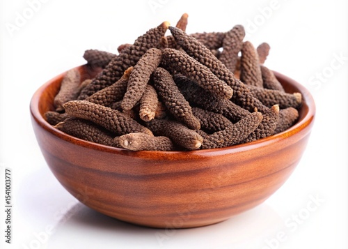Long Peppercorns in Wooden Bowl Aromatic Spice for Cooking and Culinary Uses
