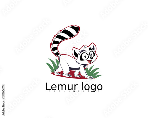 Cute cartoon lemur perched on a tree with a ring of leaves in bold vector art, perfect for branding children’s animal books, jungle toy lines, or baby wildlife gear.

 photo