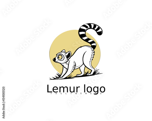 Cartoon lemur logo design in foliage circle, perfect for baby eco-products, kid’s animal-themed branding, jungle adventure games, or storybook illustration branding.

