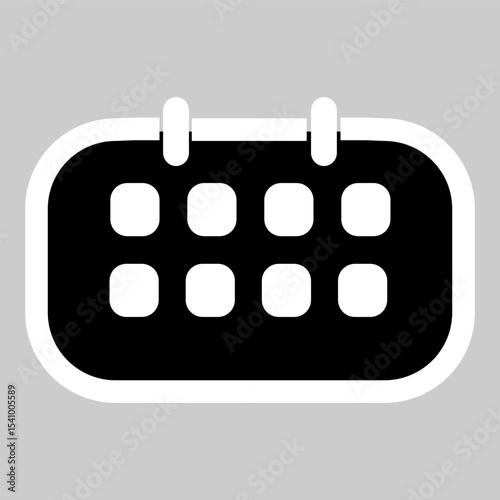 Bold calendar icon with simple dots and rings.